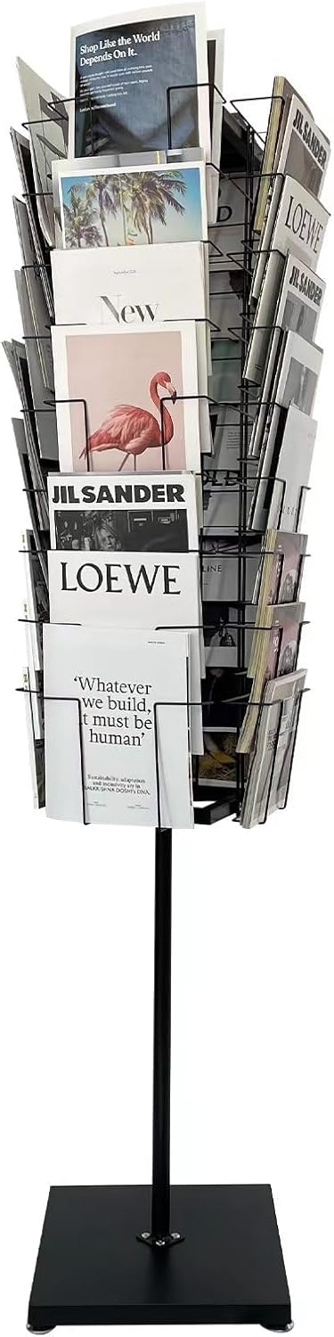 Rotating Magazine Rack Stand, 36-Pocket, Floor Spinner Display for Magazines, Comic Books, Brochures, A4