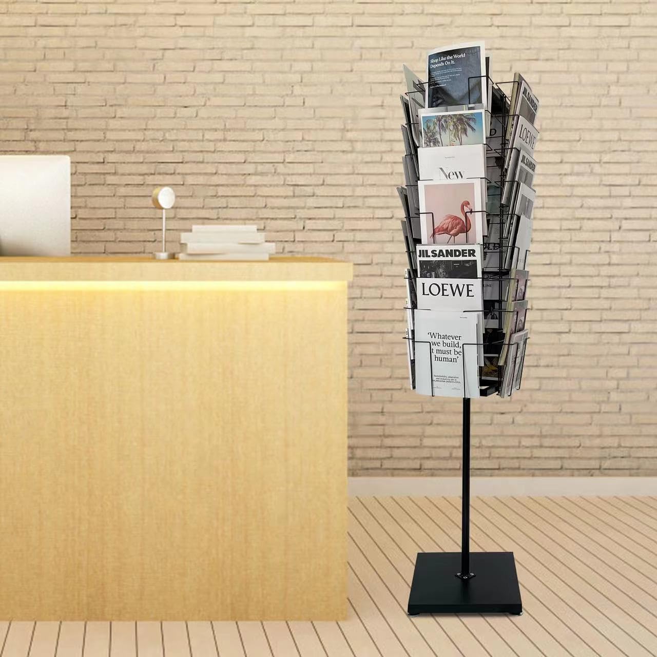Rotating Magazine Rack Stand, 36-Pocket, Floor Spinner Display for Magazines, Comic Books, Brochures, A4