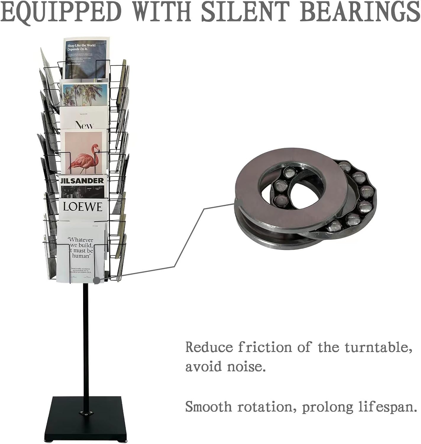 Rotating Magazine Rack Stand, 36-Pocket, Floor Spinner Display for Magazines, Comic Books, Brochures, A4
