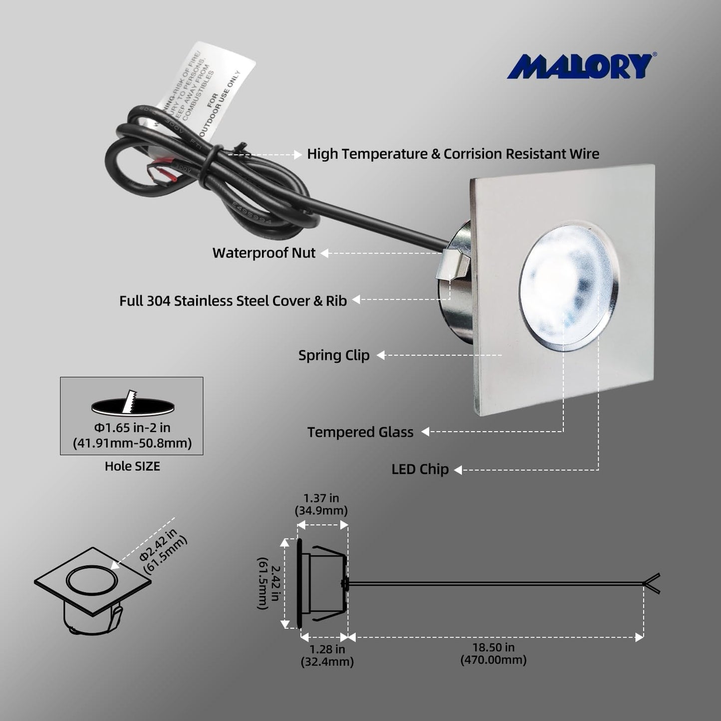 Recessed LED Deck Light, 4W 12V Low Voltage Landscape Lighting, Outdoor Step Stair Lights