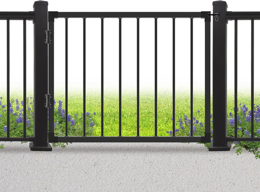 Deck Fence Gate Outdoor, 32'H Gate for 36'H Deck, Black Heavy Duty Steel Anti-Rust Door with Adjustable Width