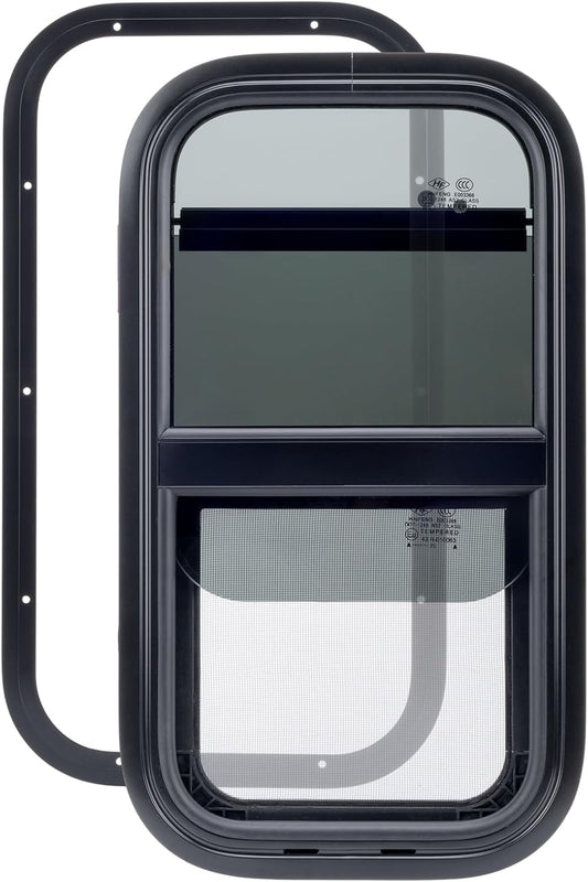 RV Window for Trailer Camper, 30' W x 20' H RV Exit Window with Net Screen and Trim Ring