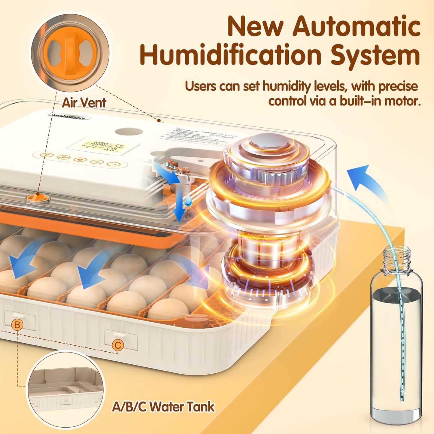 56 Eggs Incubators for Hatching Eggs - Automatic Egg Turner with Temperature and Humidity Control, Egg Candler