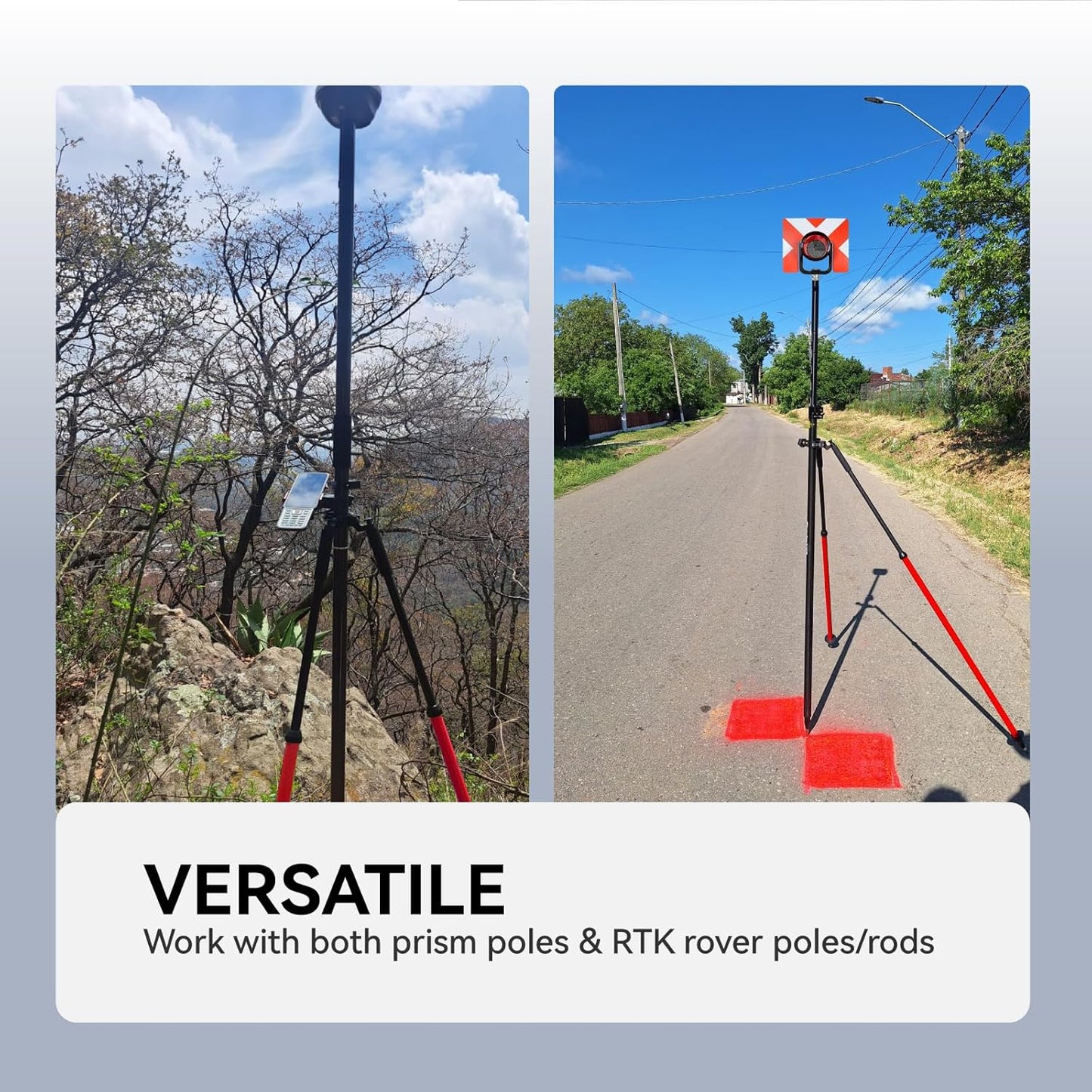 Aluminum Bipod, Adjustable Height, 5.9FT/1.8M Extended Length, Surveying Bipod for Prism Poles