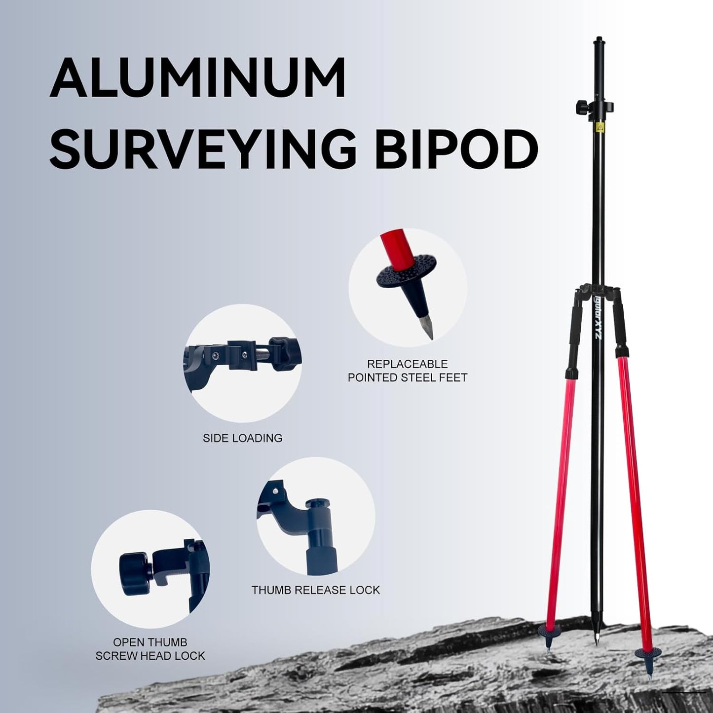 Aluminum Bipod, Adjustable Height, 5.9FT/1.8M Extended Length, Surveying Bipod for Prism Poles