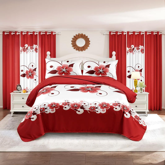 9-Piece King Bed in a Bag with Curtains, Duvet Cover, Pillowcases, Print and Solid Curtains Microfiber