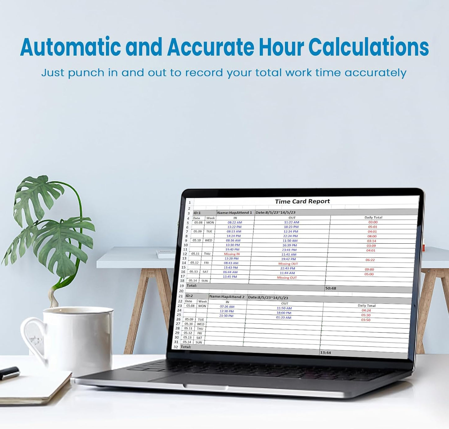 Fingerprint Time Clocks for Employees, Small Business Automatic Calculate Hours