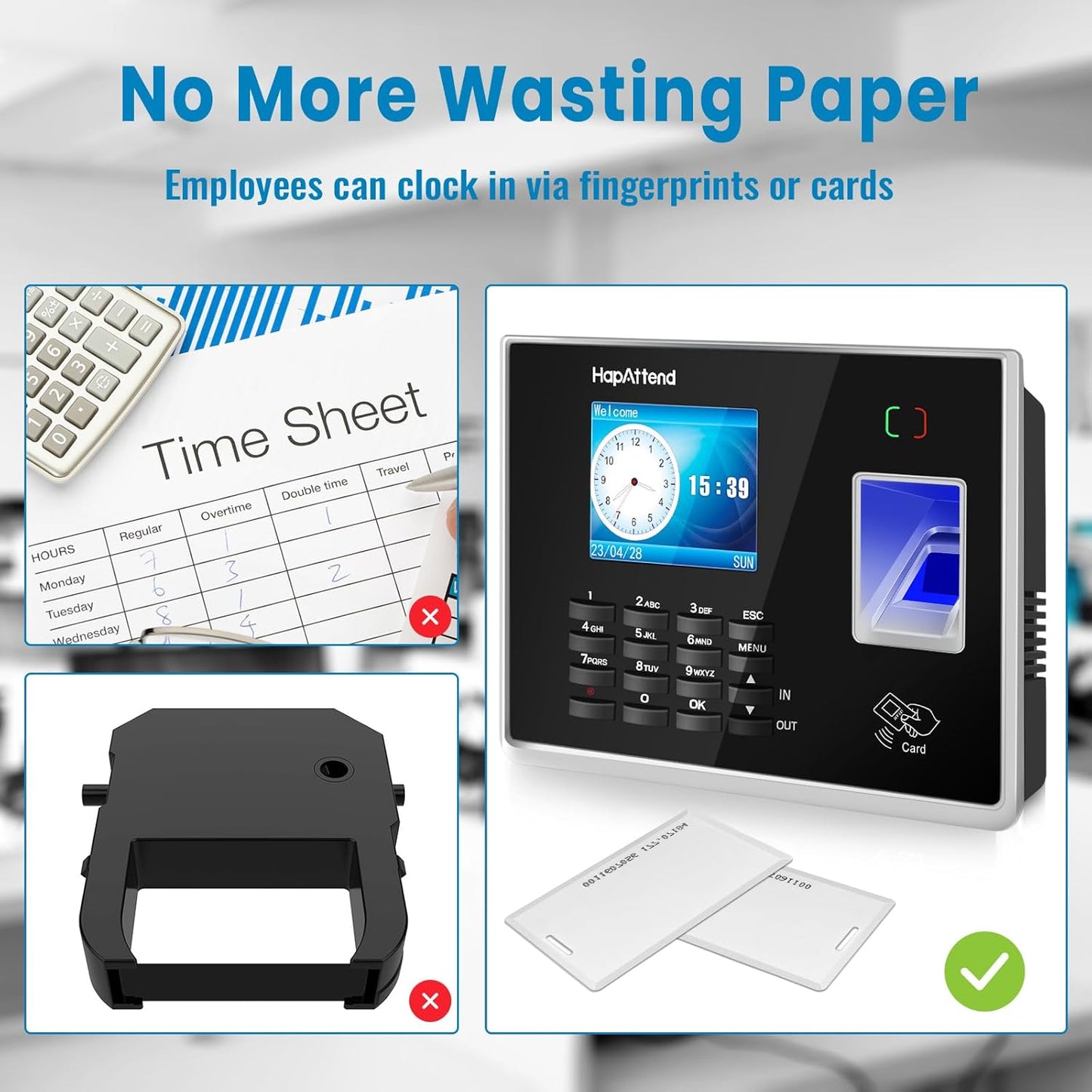 Fingerprint Time Clocks for Employees, Small Business Automatic Calculate Hours