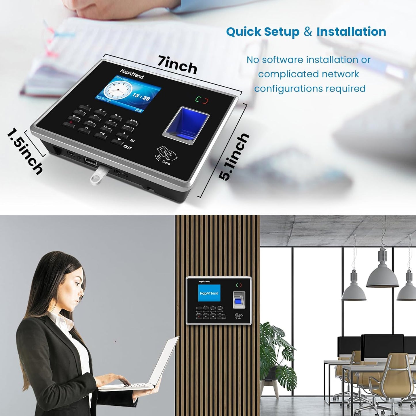 Fingerprint Time Clocks for Employees, Small Business Automatic Calculate Hours