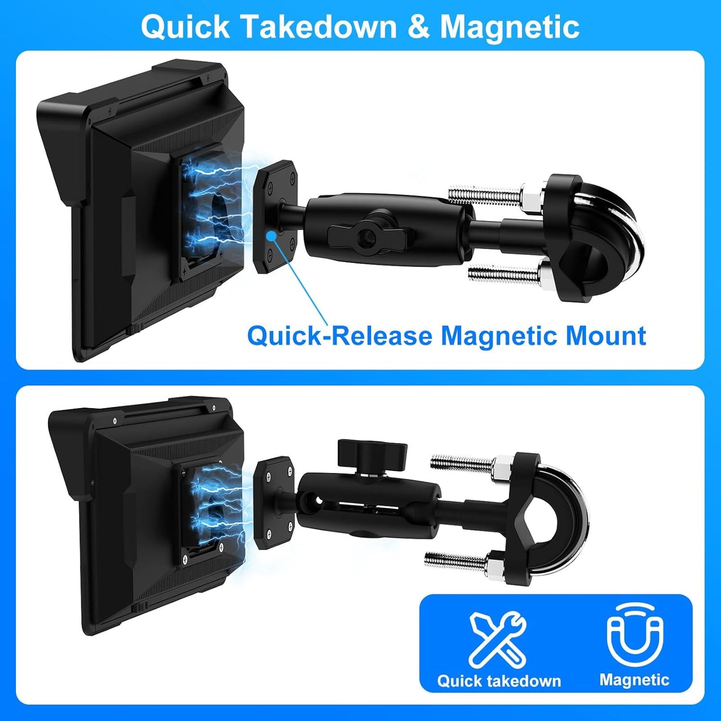 YZW MT700 7 Inch Wireless Motorcycle Carplay GPS Navigation System with Apple Carplay and Android Auto, Portable Moto Car Pla