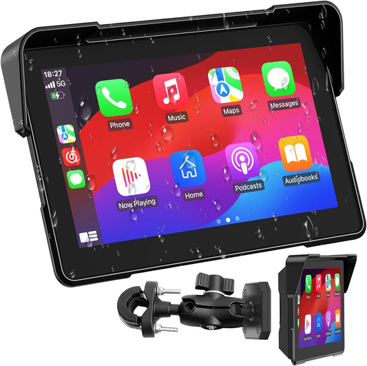 YZW MT700 7 Inch Wireless Motorcycle Carplay GPS Navigation System with Apple Carplay and Android Auto, Portable Moto Car Pla