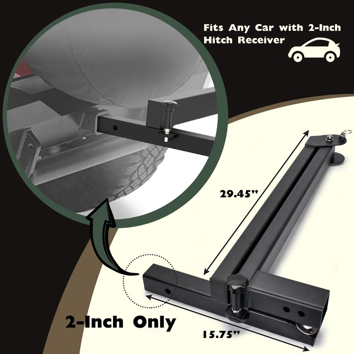 Swing Away Bike Rack Hitch Mount Extension 2' Receiver, Heavy Duty Bicycle Rack Swing Away Hitch Mount