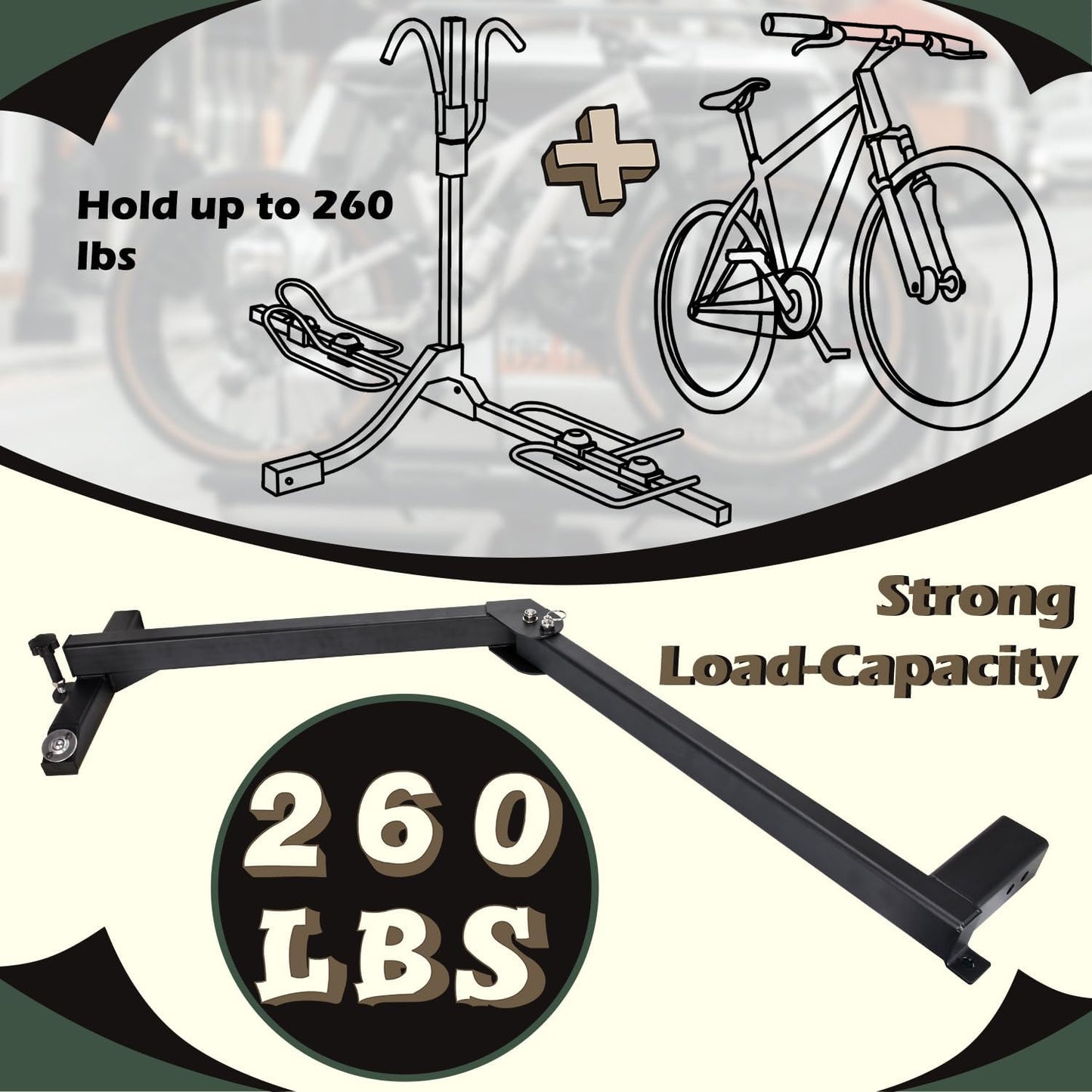 Swing Away Bike Rack Hitch Mount Extension 2' Receiver, Heavy Duty Bicycle Rack Swing Away Hitch Mount