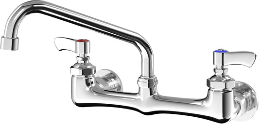 Wall Mount Kitchen Faucet, 8 Inch Center Commercial Faucet with Swivel Spout, Chrome Dual Handle Utility Sink