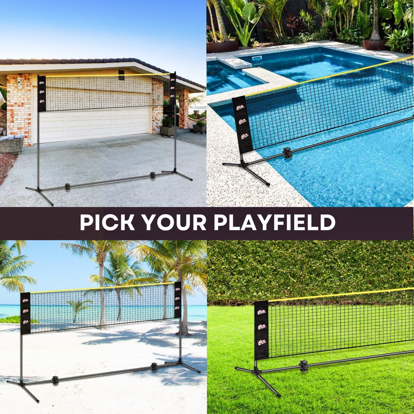 Complete Badminton Sets, Adjustable Width and Height, Badminton Pickleball Volleyball Set with Net, Accessories
