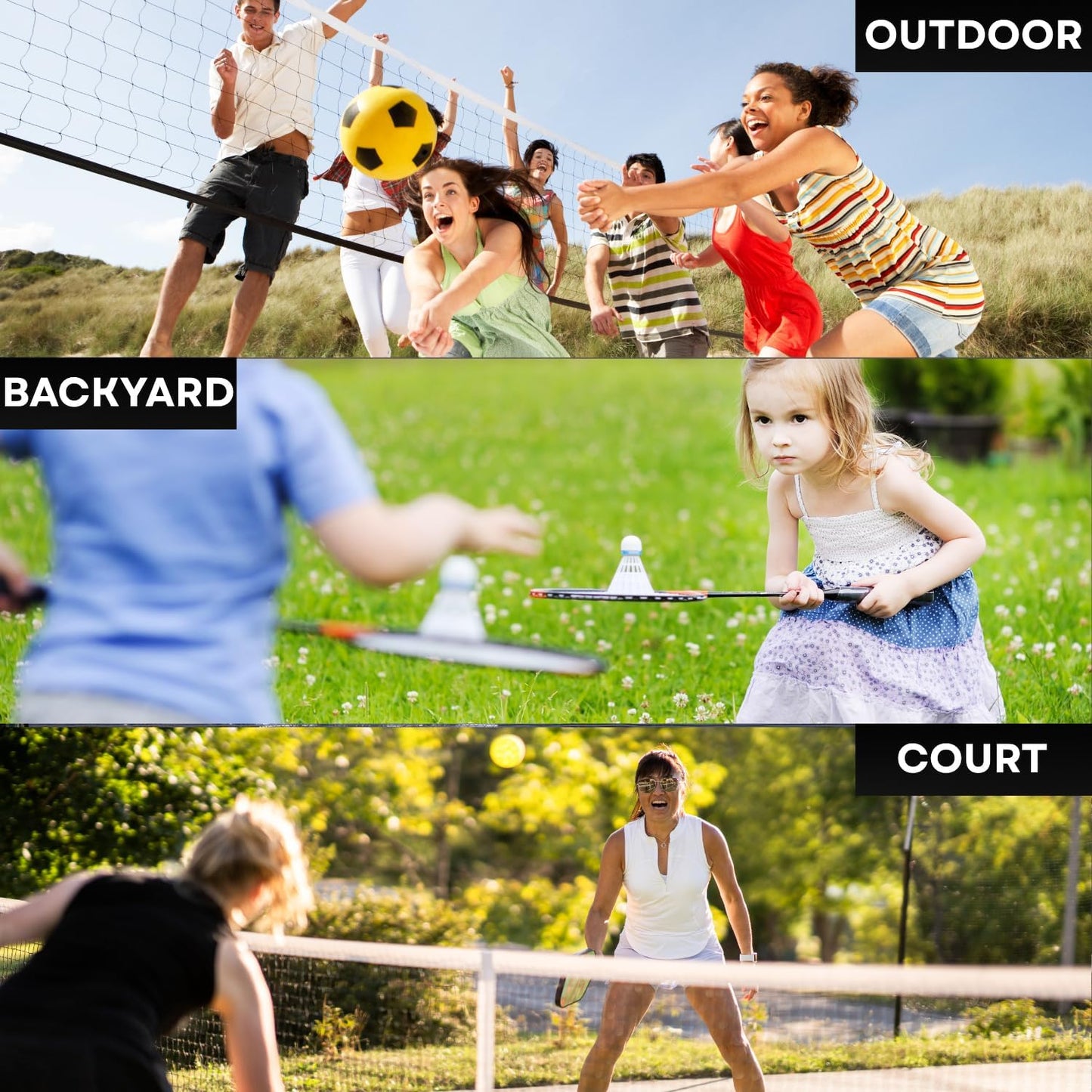 Complete Badminton Sets, Adjustable Width and Height, Badminton Pickleball Volleyball Set with Net, Accessories