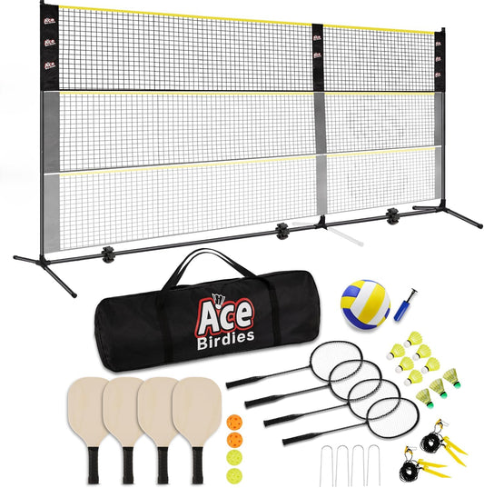 Complete Badminton Sets, Adjustable Width and Height, Badminton Pickleball Volleyball Set with Net, Accessories
