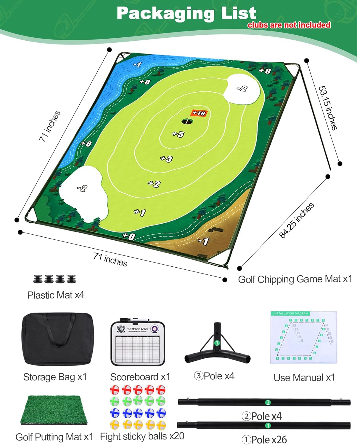 HOTWIND Golf Chipping Game Set with Double-Sided Chipping Mat and Sticky Balls Perfect Golf Trainer