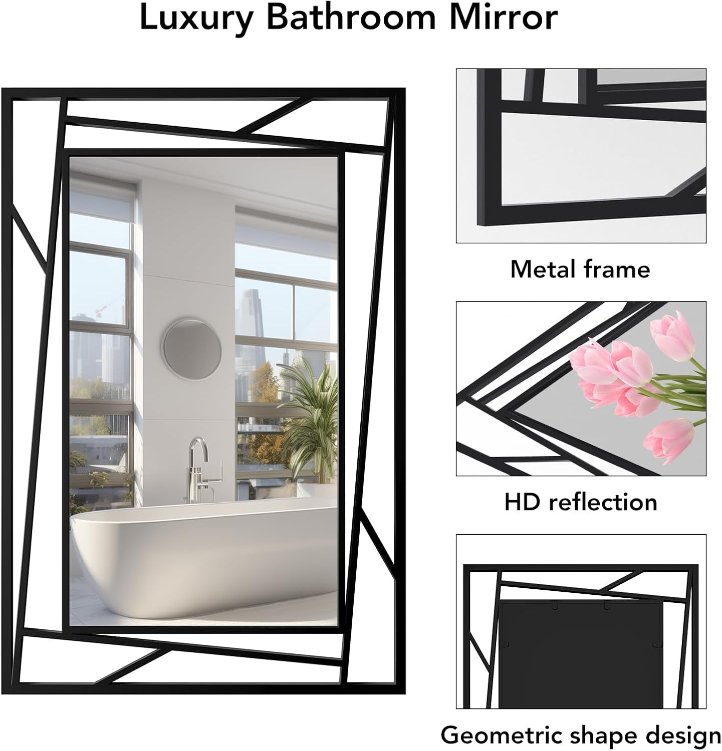 Black Decorative Mirror, 36'X24' Decorative Wall Mirrors with Geometric Metal Frame