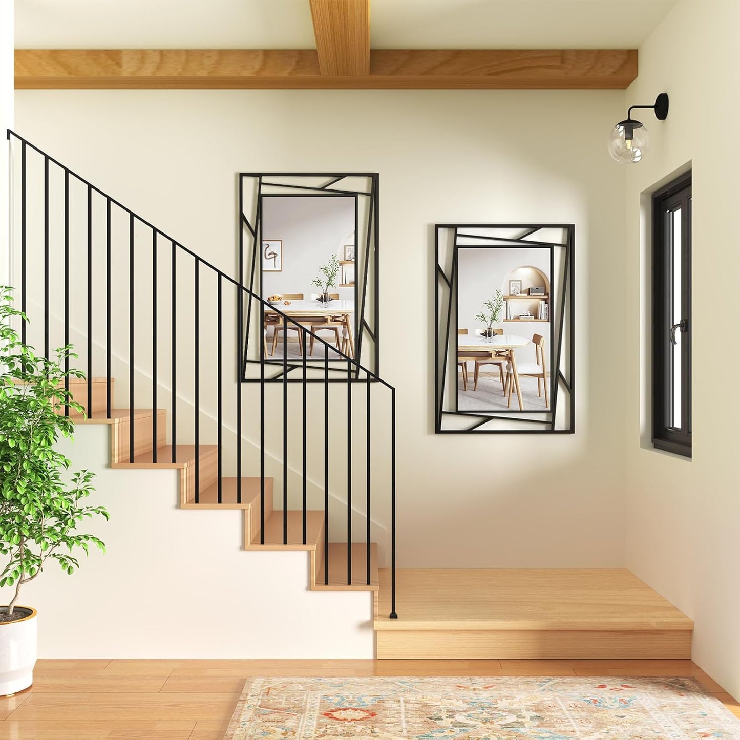 Black Decorative Mirror, 36'X24' Decorative Wall Mirrors with Geometric Metal Frame