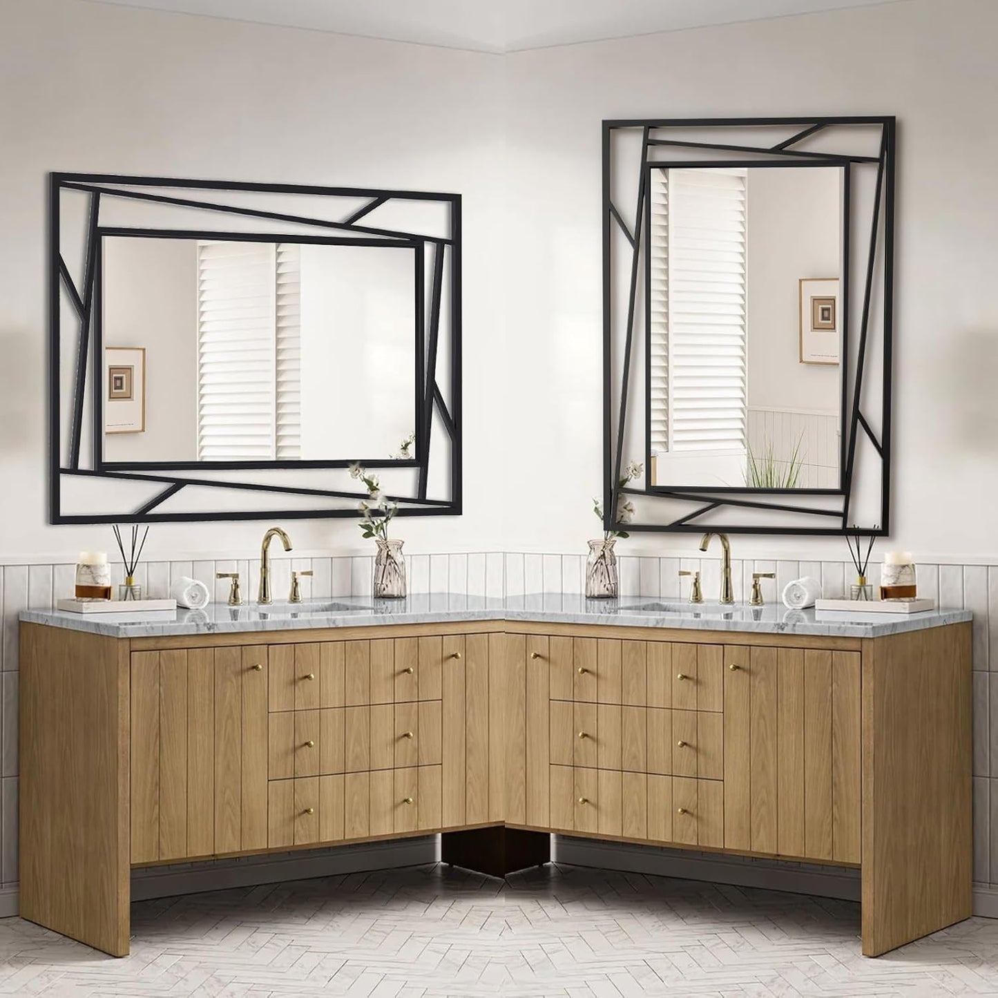 Black Decorative Mirror, 36'X24' Decorative Wall Mirrors with Geometric Metal Frame
