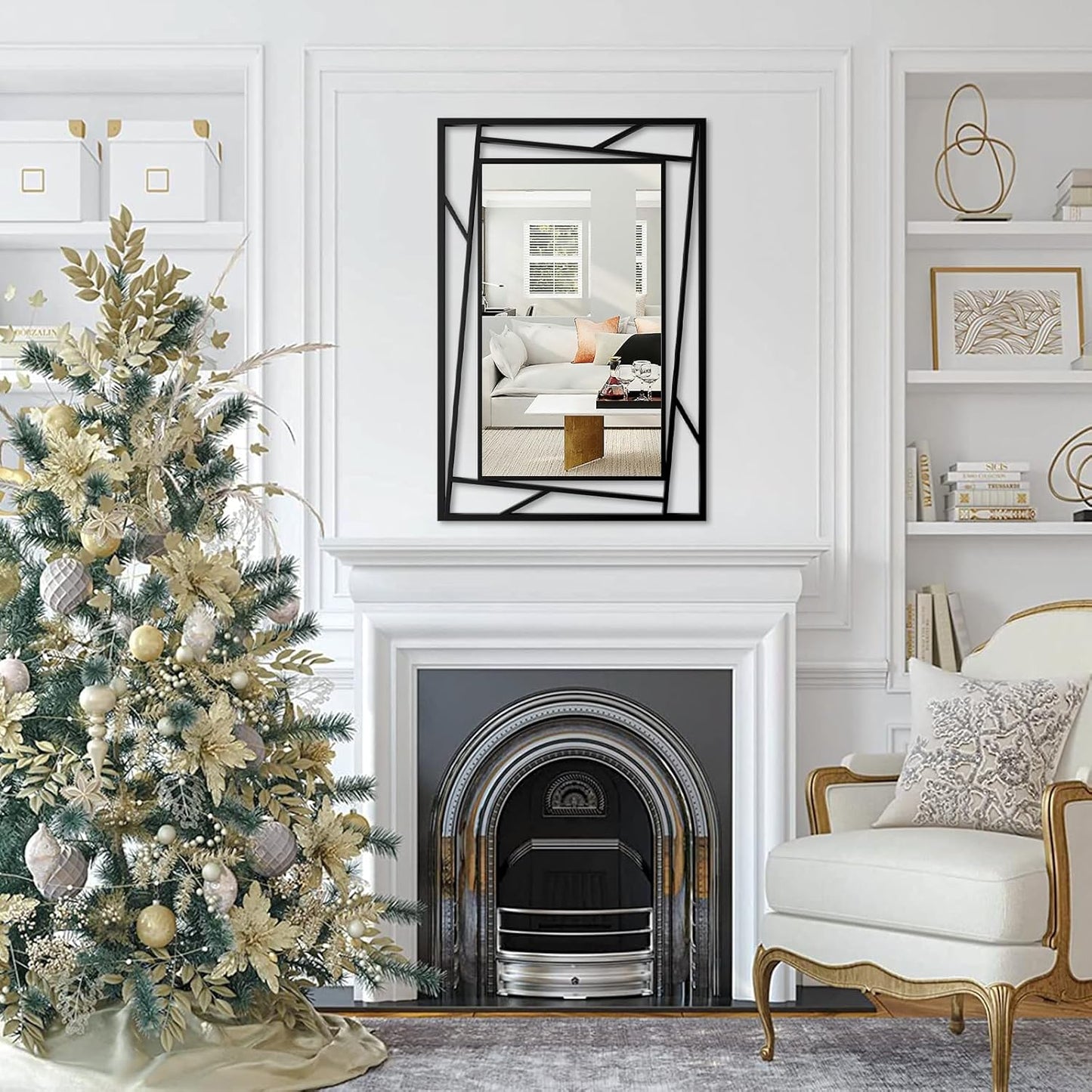 Black Decorative Mirror, 36'X24' Decorative Wall Mirrors with Geometric Metal Frame