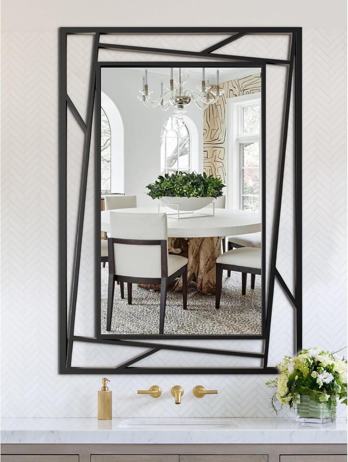 Black Decorative Mirror, 36'X24' Decorative Wall Mirrors with Geometric Metal Frame