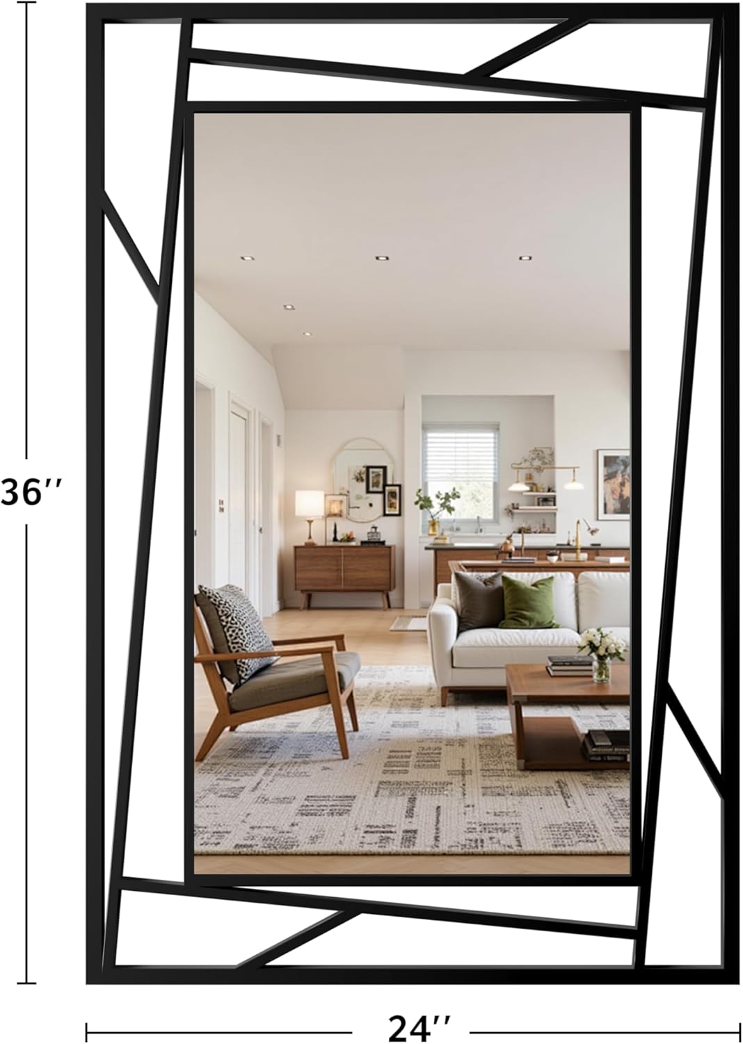 Black Decorative Mirror, 36'X24' Decorative Wall Mirrors with Geometric Metal Frame