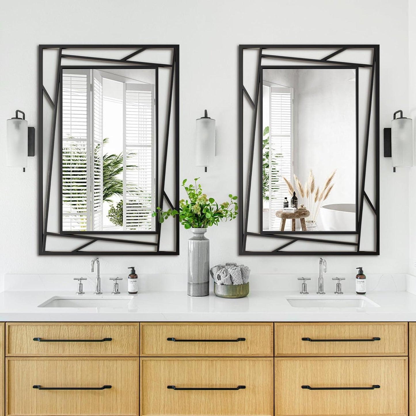 Black Decorative Mirror, 36'X24' Decorative Wall Mirrors with Geometric Metal Frame