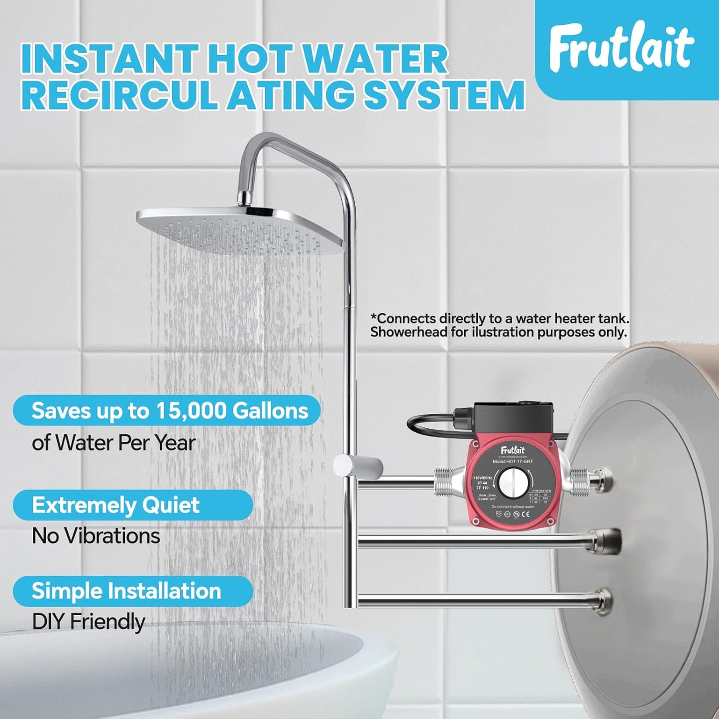 Hot Water Recirculating Pump Kit for Tank Water Heaters, 3-Speed Pump, Thermostatic Bypass Valve, WiFi Smart Plug