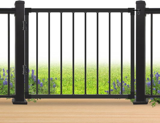 Outdoor Deck Fence Gate  Black Heavy Duty Steel Anti-Rust Door with Adjustable Width (Up to 48')