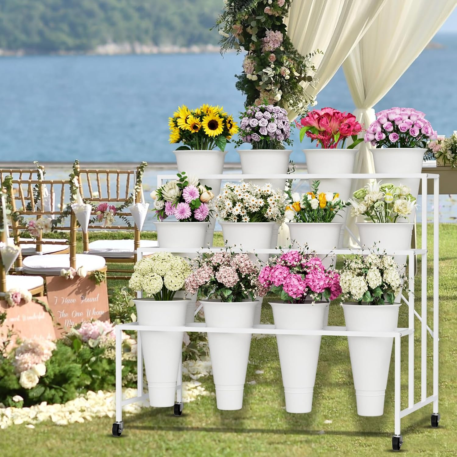 Flower Stand, 3-Tier Flower Display Stand with Buckets for