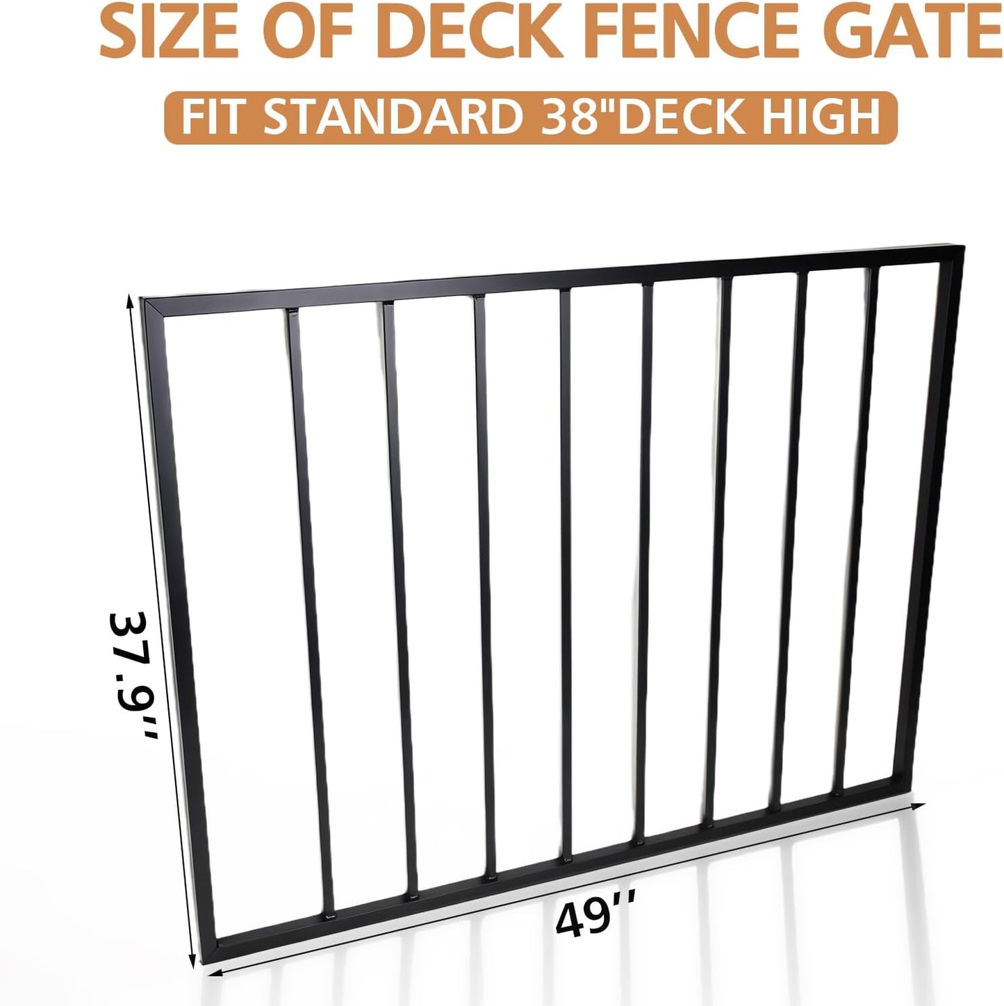 Deck Fence Gate Kit (37.9'High X 49' Wide) Entry Way Metal Gate Black Powder Coated DIY Fence Gate