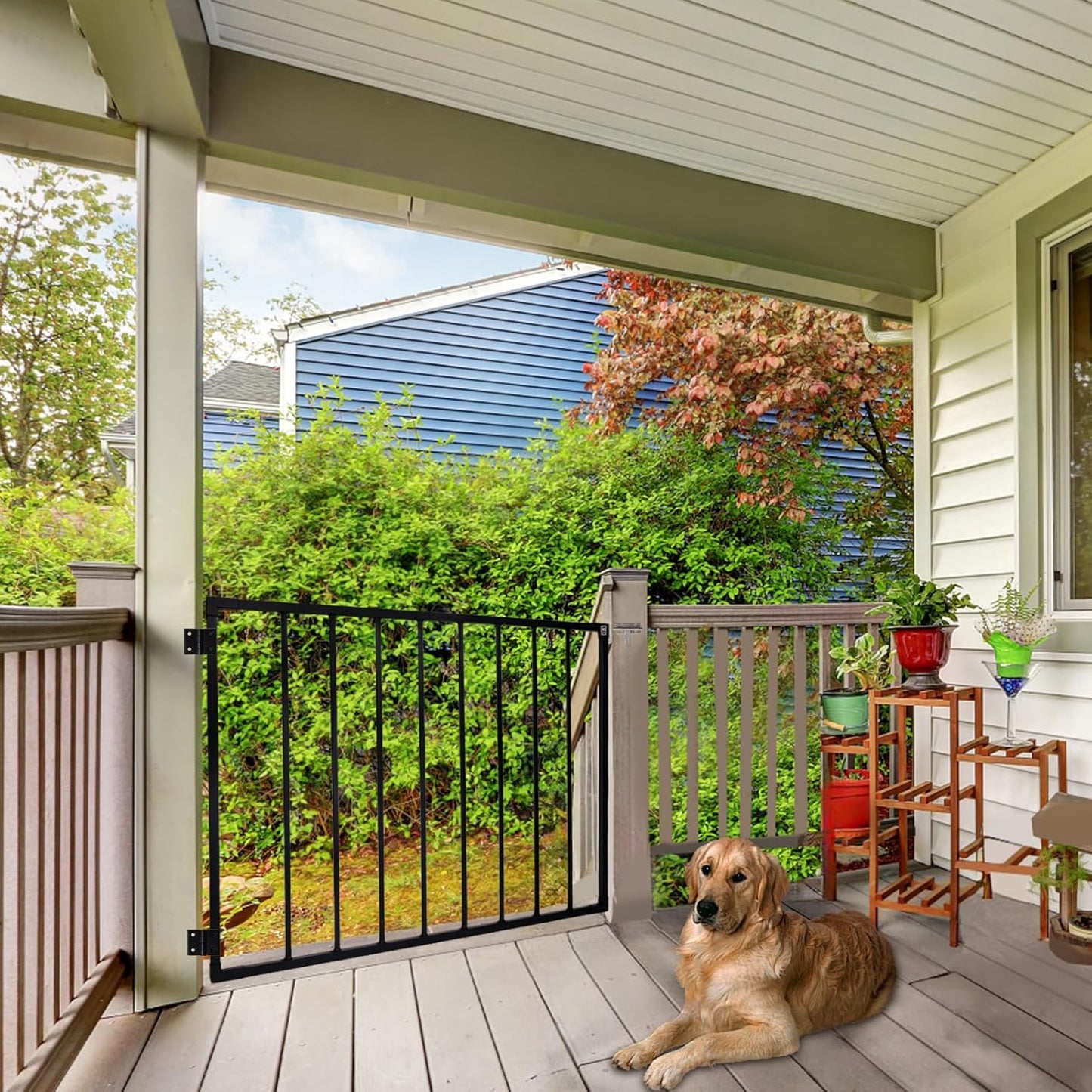 Deck Fence Gate Kit (37.9'High X 49' Wide) Entry Way Metal Gate Black Powder Coated DIY Fence Gate
