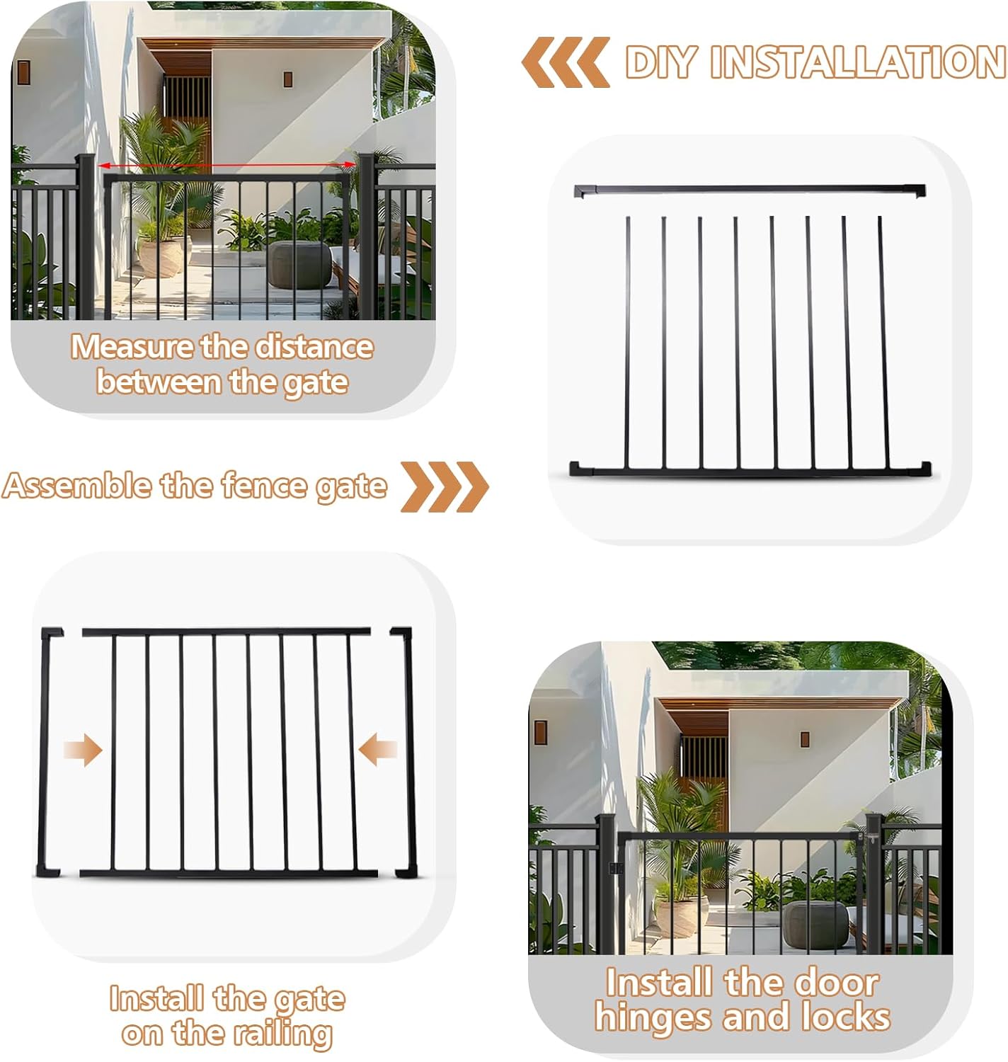 Deck Fence Gate Kit (37.9'High X 49' Wide) Entry Way Metal Gate Black Powder Coated DIY Fence Gate