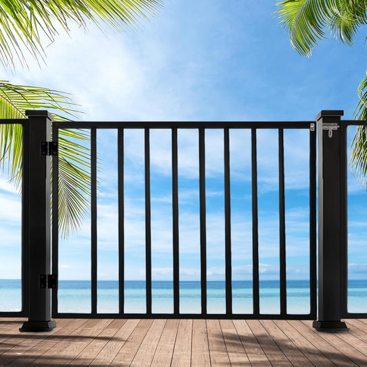 Deck Fence Gate Kit (37.9'High X 49' Wide) Entry Way Metal Gate Black Powder Coated DIY Fence Gate