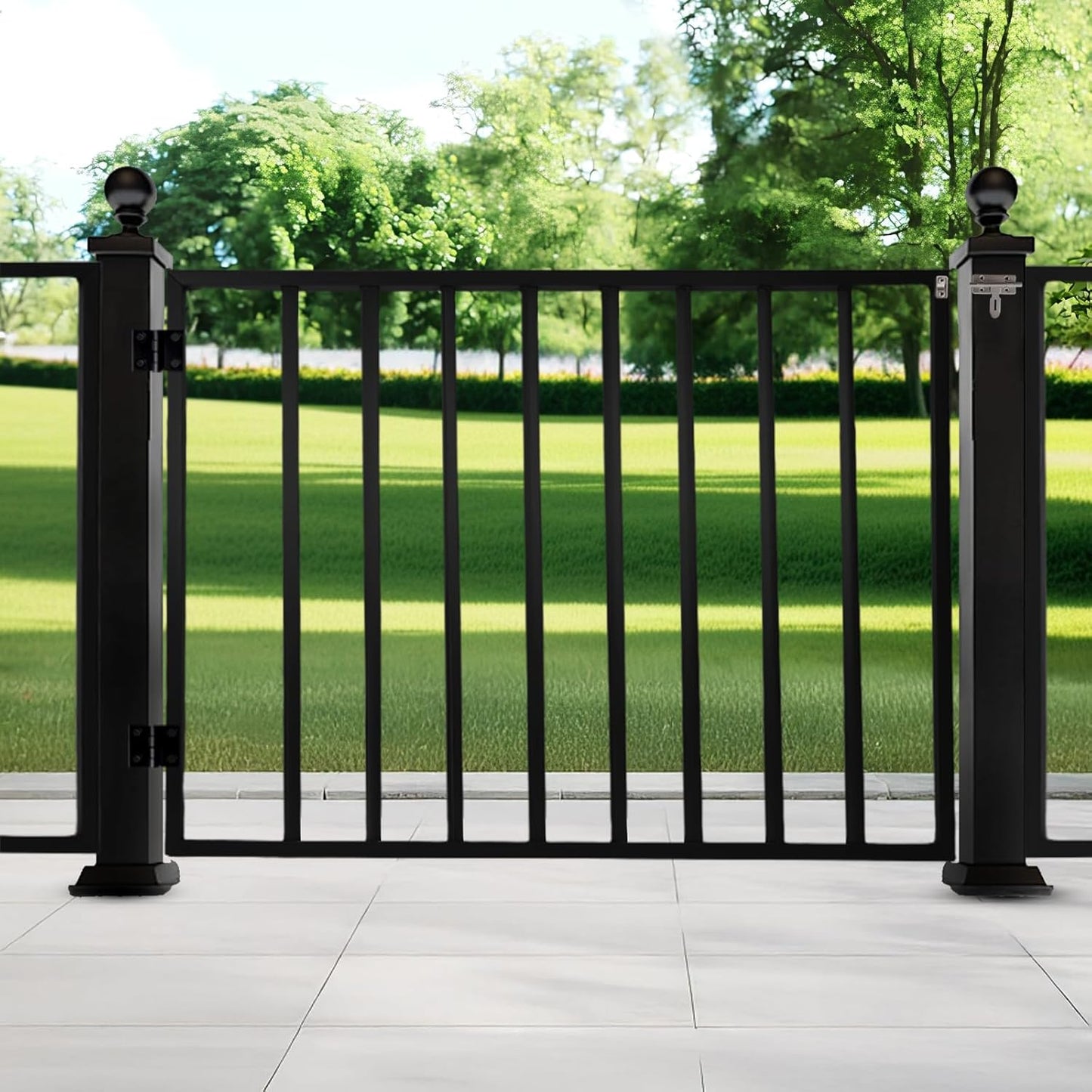 Deck Fence Gate Kit (37.9'High X 49' Wide) Entry Way Metal Gate Black Powder Coated DIY Fence Gate
