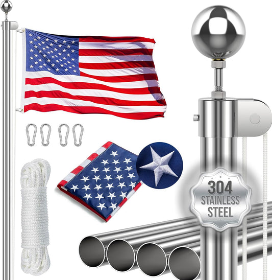 15FT Heavy Duty Flag Pole for High Wind, 304 Stainless Steel Commercial and Residential Outdoor Flag Pole