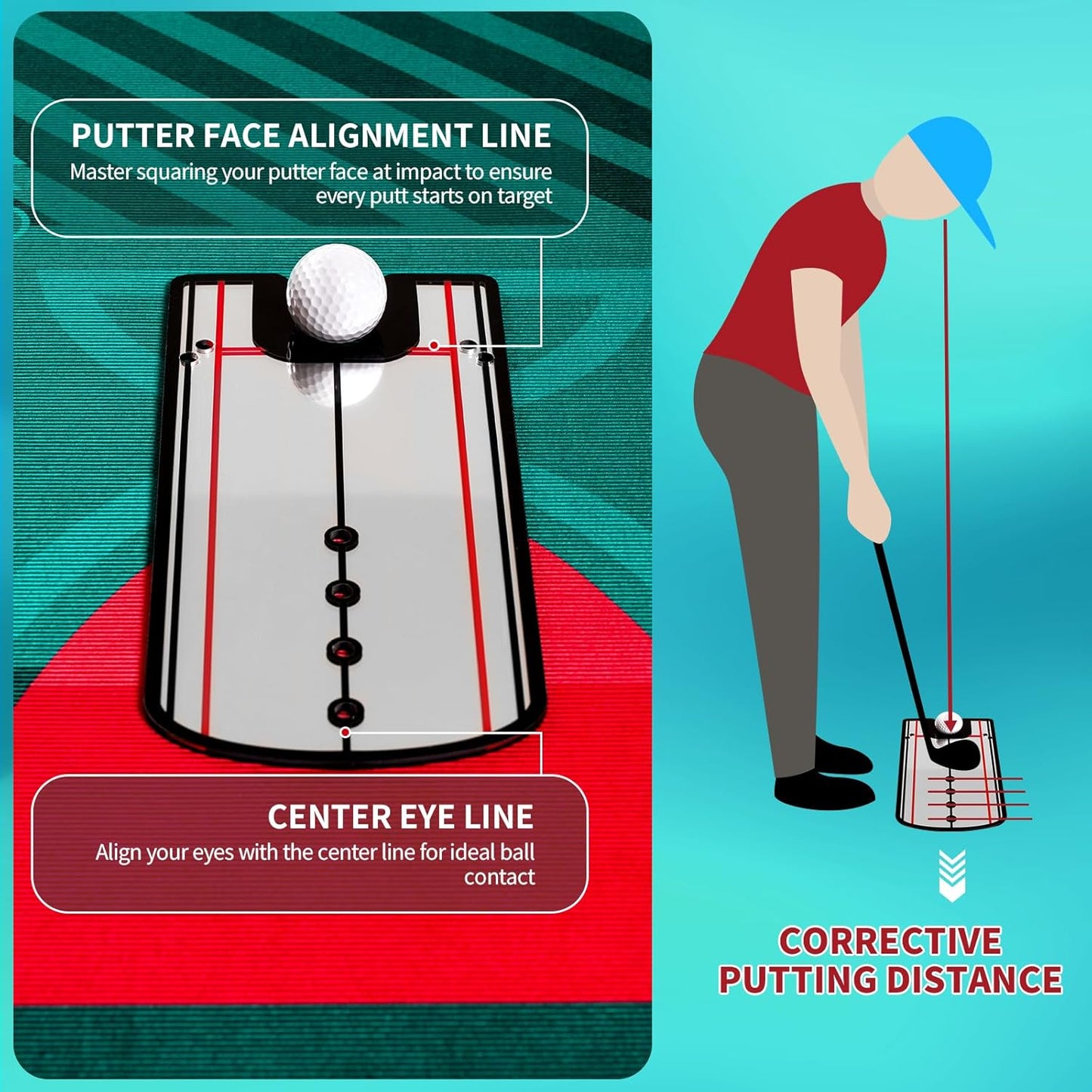 Golf Putting Mat Putting Green, Indoor/Outdoor Training Aid with Putting Cup, Putting Mirror