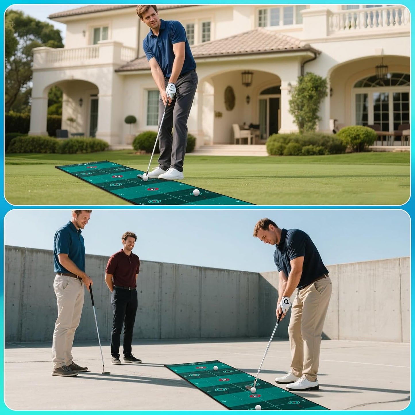 Golf Putting Mat Putting Green, Indoor/Outdoor Training Aid with Putting Cup, Putting Mirror