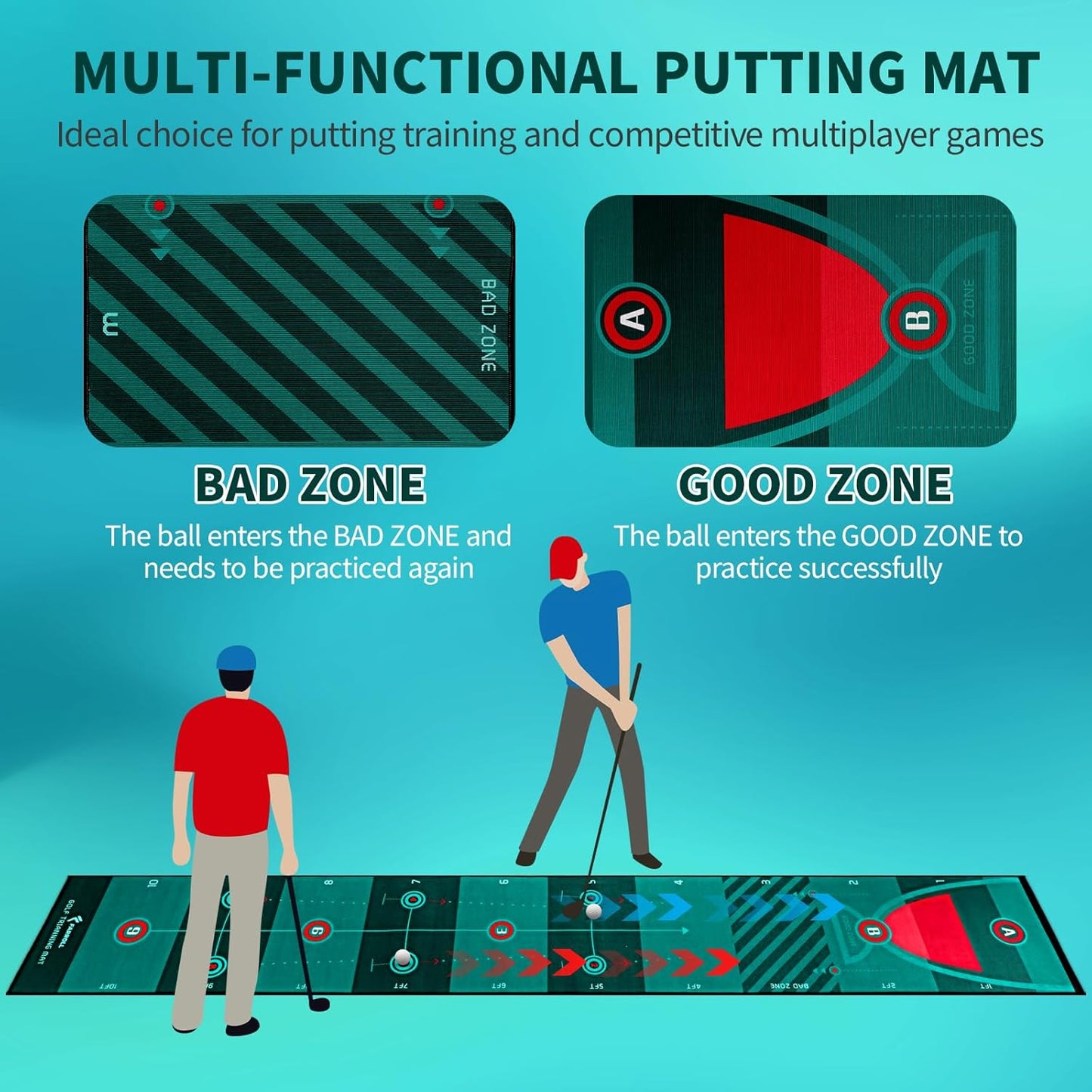 Golf Putting Mat Putting Green, Indoor/Outdoor Training Aid with Putting Cup, Putting Mirror