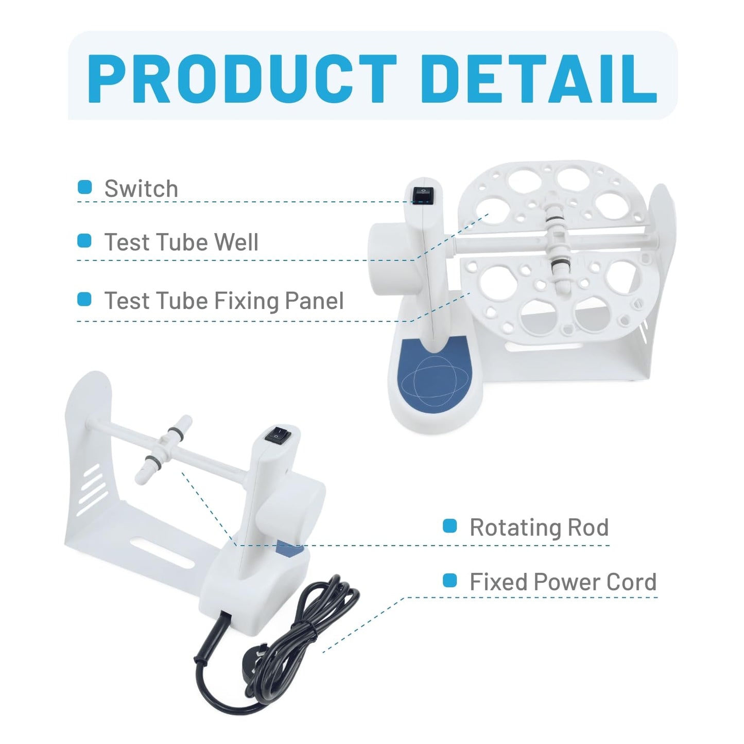 VISOSCI 3D Tube Rotator Speed with Fixed Speed 20RPM for Sample Mixing, Tube Mixer with 3 Clamps for 0.5/1.5/2/5/7/10/15/50ml Tubes