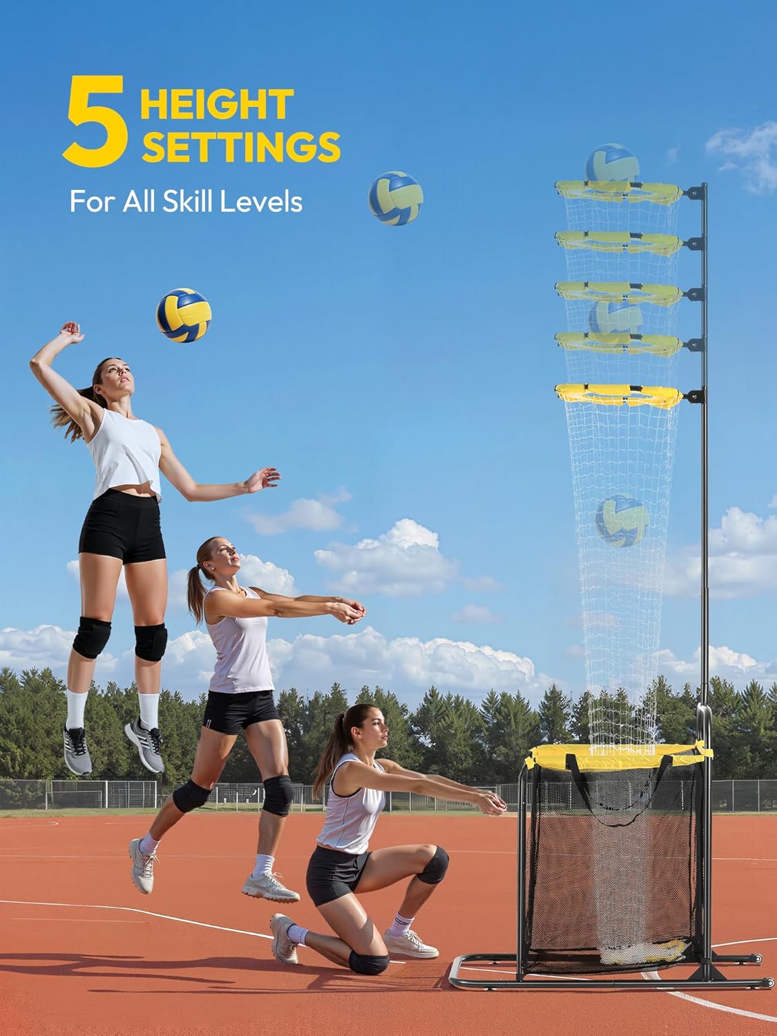Adjustable Volleyball Setter Trainer Net with 5 Angles and Height Settings with 2 Target Modes and Wheels