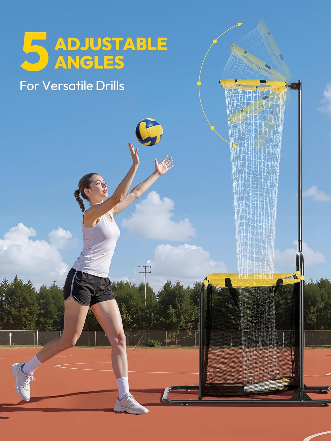 Adjustable Volleyball Setter Trainer Net with 5 Angles and Height Settings with 2 Target Modes and Wheels