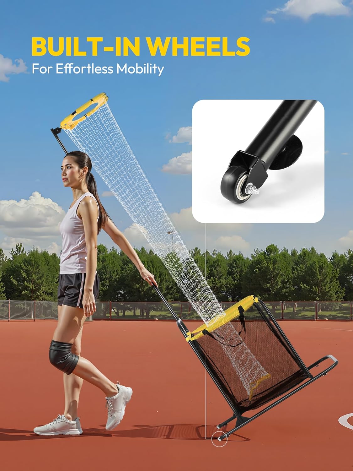 Adjustable Volleyball Setter Trainer Net with 5 Angles and Height Settings with 2 Target Modes and Wheels