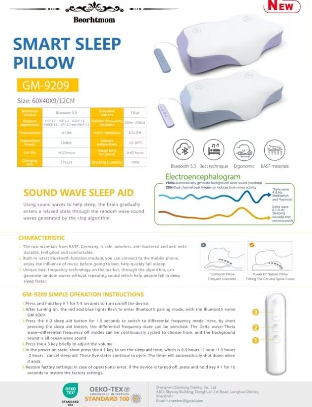 Smart Sleep Pillow for Sleep Aid, Cooling Breathable Memory Foam Pillow, with Three Sleep Aid Sound Options