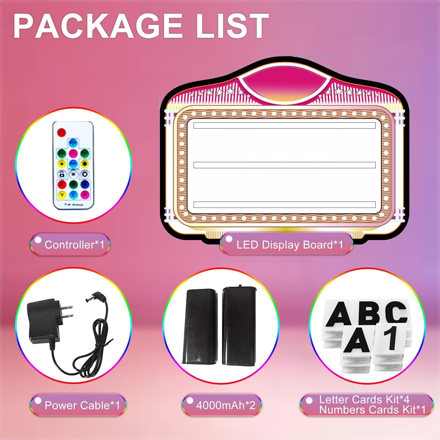 VIP Bottle Service Sign, Bottle Presenter for Night Club, Color Display Lights with 4 Sets Letters,1 Numbers Kit
