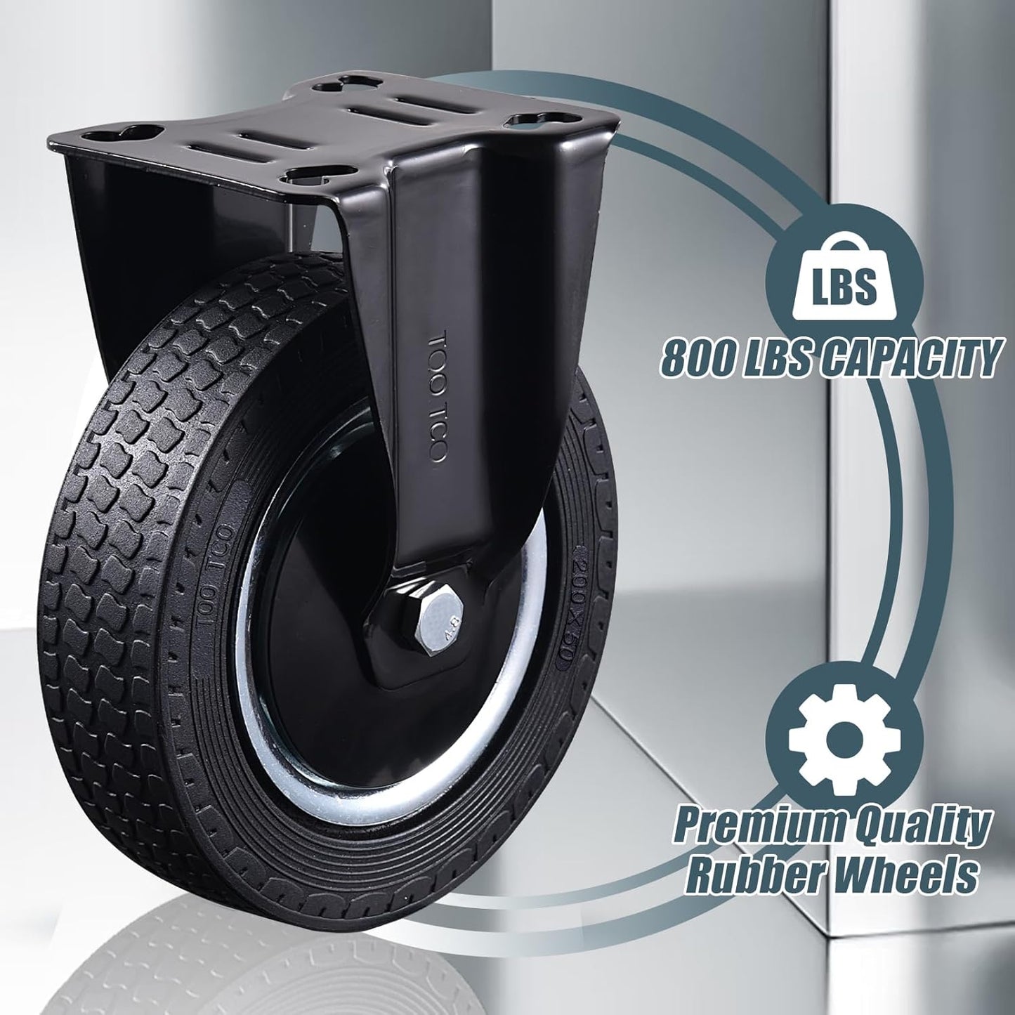 8 Inch Heavy Duty Caster Wheels Set of 4 (2 Swivel, 2 Fixed) 3200LBS Capacity Industrial Rubber Casters