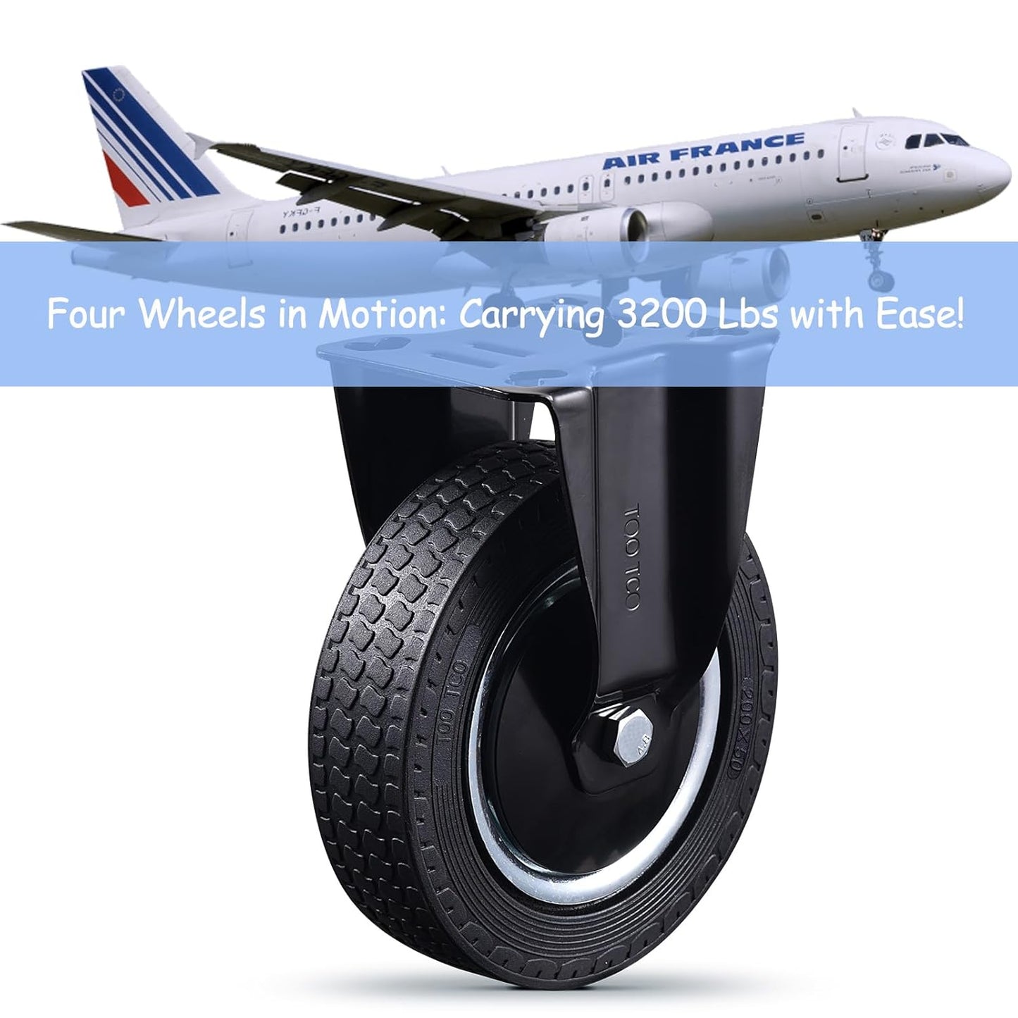 8 Inch Heavy Duty Caster Wheels Set of 4 (2 Swivel, 2 Fixed) 3200LBS Capacity Industrial Rubber Casters