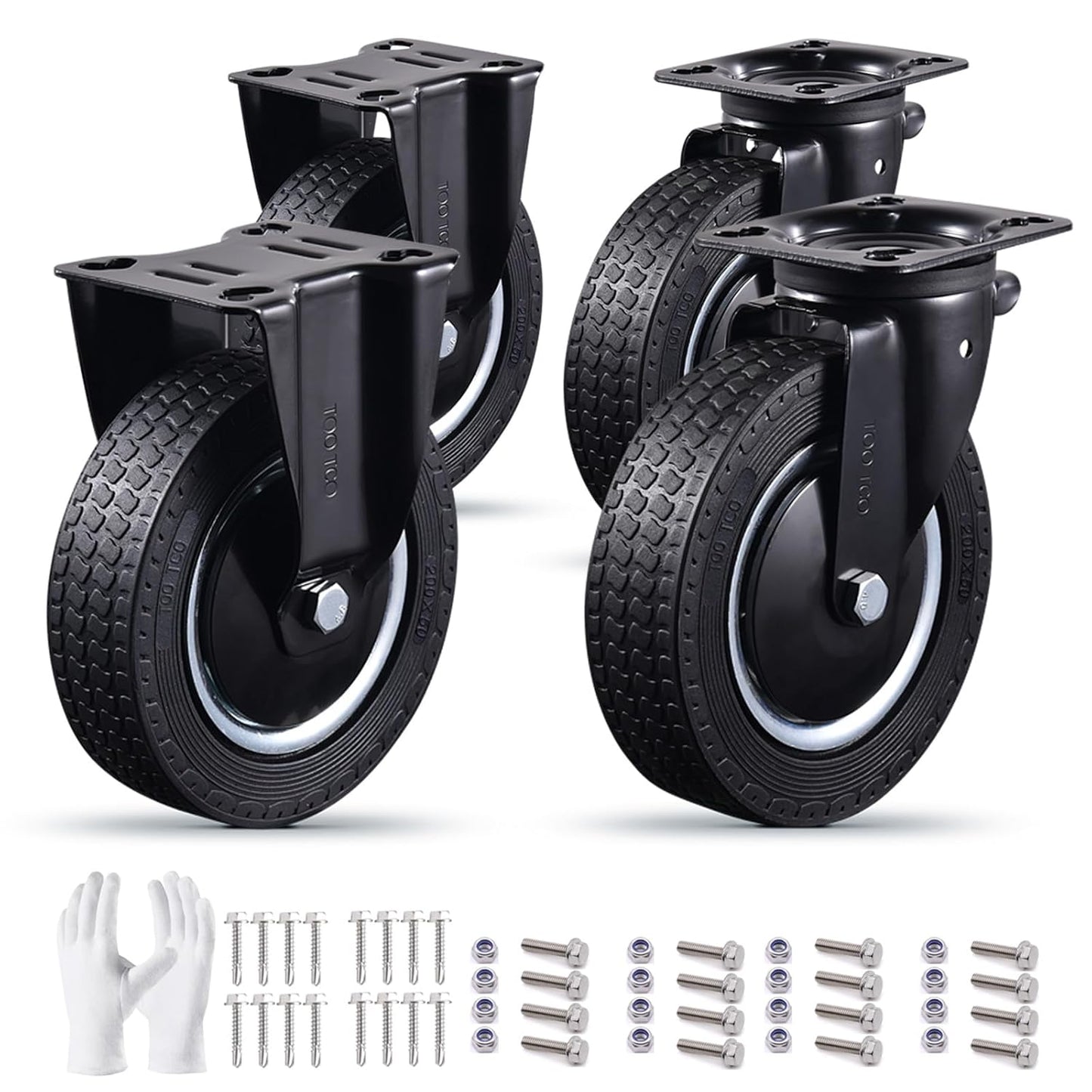 8 Inch Heavy Duty Caster Wheels Set of 4 (2 Swivel, 2 Fixed) 3200LBS Capacity Industrial Rubber Casters